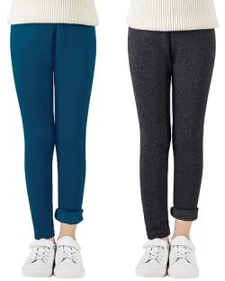 Adorel Mädchen Thermo Leggings Gefüttert Winter Baumwolle Thermohosen 2er-Pack Dunkelblau & Dunkelgrau 104-110 EU (Herstellergröße 110) von Adorel