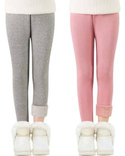 Adorel Mädchen Thermo Leggings Gefüttert Winter Baumwolle Thermohosen 2er-Pack Grau, Rosa 122-128 EU (Herstellergröße 130) von Adorel