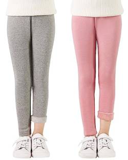 Adorel Mädchen Thermo Leggings Gefüttert Winter Baumwolle Thermohosen 2er-Pack Grau, Rosa 128-134 EU (Herstellergröße 140) von Adorel