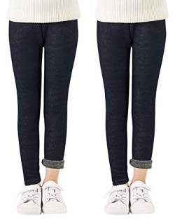 Adorel Mädchen Thermo Leggings Gefüttert Winter Baumwolle Thermohosen 2er-Pack Jeans Dunkelblau 116-122 EU (Herstellergröße 120) von Adorel