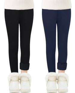 Adorel Mädchen Thermo Leggings Gefüttert Winter Baumwolle Thermohosen 2er-Pack Schwarz, Marine 104-110 EU (Herstellergröße 110) von Adorel