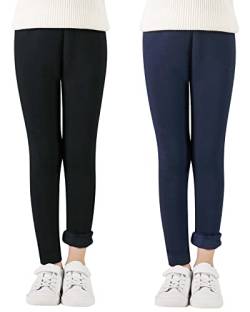 Adorel Mädchen Thermo Leggings Gefüttert Winter Baumwolle Thermohosen 2er-Pack Schwarz, Marine 134-140 EU (Herstellergröße 150) von Adorel