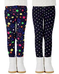 Adorel Mädchen Winter Leggings Gefüttert Warm Bunt Dicke Thermohosen 2er-Pack Bunte Punkte & Bunte Sterne 104-110 (Herstellergröße 110) von Adorel