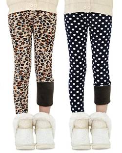 Adorel Mädchen Winter Leggings Gefüttert Warm Bunt Dicke Thermohosen 2er-Pack Leopardenmuster & Wieße Punkte 116 (Herstellergröße 120) von Adorel