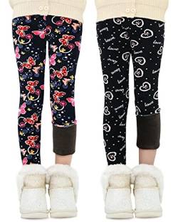 Adorel Mädchen Winter Leggings Gefüttert Warm Bunt Dicke Thermohosen 2er-Pack Schwarz Schleife & Dunkelblau Schmetterling 116 (Herstellergröße 120) von Adorel