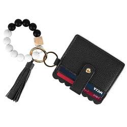Adorila Armband Schlüsselanhänger Brieftasche, Kartenhalter Brieftasche Silikon Perlen Schlüsselanhänger, Kreditkarte Tasche Schlüsselanhänger für Frauen, Schwarz von Adorila
