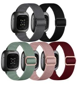 Adorve Kompatibel mit Fitbit Sense Armbändern/Sense 2/Fitbit Versa 3 Band/Versa 4 Band Damen Herren, verstellbares, dehnbares Solo-Loop, elastisches Nylon-Sportarmband für Smartwatch-Armband von Adorve