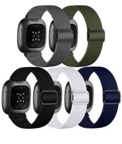 Adorve Kompatibel mit Fitbit Versa 3 Bändern/Fitbit Versa 4 Band/Fitbit Sense Bänder für Männer und Frauen, verstellbares, dehnbares Solo Loop elastisches Nylon-Sportarmband für Smartwatch-Ersatz von Adorve
