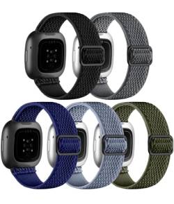 Adorve Kompatibel mit Fitbit Versa 3 Bändern/Fitbit Versa 4 Band/Fitbit Sense Bands für Männer und Frauen, verstellbares dehnbares Solo Loop elastisches Nylon-Sportarmband für Smartwatch-Ersatz von Adorve