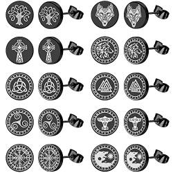 ADRAMATA 10 Paare Ohrringe Schwarz Edelstahl 10mm Vikings Ohrstecker Helix Piercings Fake Plug Ohrstecker Wikinger Ohrringe Set Männer Mädchen Damen von Adramata