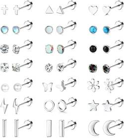 ADRAMATA 21 Paar Chirurgische Edelstahl Ohrstecker Für Frauen Männer Winzige Knorpelohrringe Ohrstecker für Knorpel Tragus Daith Helix Ohrpiercing Bequeme Schraube Flache Rückseite Ohrringe von Adramata