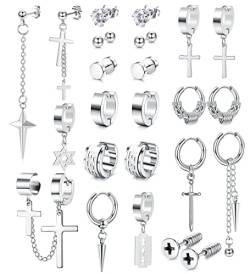 Adramata 12 Paare Ohrringe Herren Chirurgenstahl Ohrringe Stecker Kreuz Ohrringe Hängend Punk Ohrringe Männer Set Ohrringe Creolen Silber Ohrringe Schwarz Ohrstecker für Herren Damen von Adramata