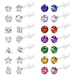 Adramata 14 Paar durchsichtige Kunststoff Ohrstecker für Frauen Multicolor Strass Acryl Ohrstecker durchsichtiger Piercing Halter für Sportarbeit,C von Adramata