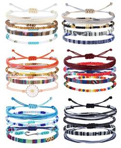 Adramata 24 Stück String Wave Fußkettchen Armbänder für Frauen Surfer Wave Armband Verstellbare Handgefertigte Freundschaftsarmband Boho Armbänder Fußkettchen,B von Adramata