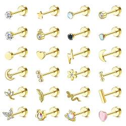 Adramata 24Pcs Ohrringe Stecker für Damen Helix Piercings Edelstahl Ohrringe Piercing Schmetterling Blume Ohr Piercing Klein Ohrstecker Set Knorpel Ohrringe Gold Silber Helix Tragus Piercing Ohr von Adramata