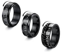 Adramata 3 Stück Edelstahl Zappel Ring Herren Damen Cooler Schwarzer Ring Viking Rune Bandring Verlobung Hochzeit Versprechen Bandringe von Adramata