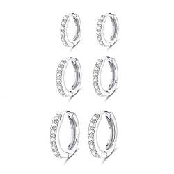 Adramata 3Paare Sterling Silber Creolen Zirkonia Knorpelohrring für Frauen Zierlich Huggie Piercing Ohrringe 8MM 10MM 12MM von Adramata