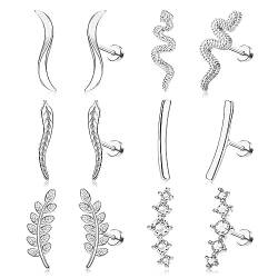 Adramata 6 Paar 16G Helix Piercings Edelstahl Knorpelohrringe Tragus Ohrringe Piercing ohrkletterer ohrringe für Frauen Opal CZ Helix Conch Piercing Schmuck Flache Rückseite Ohrringe für Ohrknorpel,S von Adramata