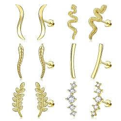 Adramata 6 Paar 16G Helix Piercings Edelstahl Knorpelohrringe Tragus Ohrringe Piercing ohrkletterer ohrringe für Frauen Opal CZ Helix Conch Piercing Schmuck Flache Rückseite Ohrringe für Ohrknorpel,G von Adramata