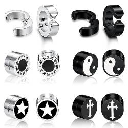 Adramata 6 Paare Edelstahl Magnet Ohrringe Herren, Magnet Piercing Clip Ohrringe für Männer Frauen, CZ Non Piercing Ohrringe Set Schwarz Silberton,B von Adramata