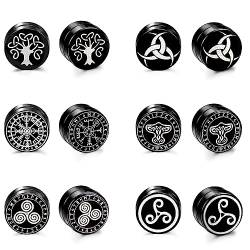 Adramata 6 Paare Ohrringe Magnet Herren Edelstahl Magnetohring für Herren Damen Schwarze Wikinger Ohrstecker Clips Non-Piercing,A von Adramata