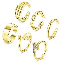 Adramata 6 Stück 14 Karat Gold Gefüllte Zehenringe für Damen Blumenherz Offene Zehenringe Daumenringe Verstellbare Ring Gold Zehenringe Set Sommer Strand Fußschmuck von Adramata