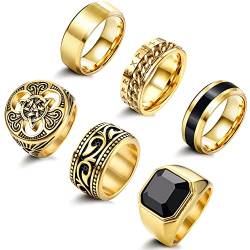 Adramata 6 Stück Ringe Herren Edelstahl Ringe Keltische Knoten Ringe Band Biker Ringe Gothic Männer Ringe Vintage Wikinger Ringe Siegelringe Silber Gold Ringe Set für Herren von Adramata