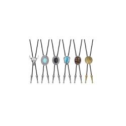 Adramata 6Pcs Bolo Tie Herren Männer Binden Western Cowboy Natural Tiger Eye Leder Krawatte Halloween Kostüm Zubehör von Adramata