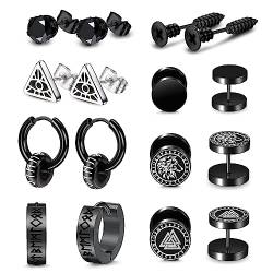 Adramata 7 Paar Herren Ohrstecker Edelstahl Wikinger Ohrringe Gothic Ohrringe Silber Schwarze Ohrstecker Wikinger Rune Creolen Ohrstecker Nordischer Wikinger Schmuck,A von Adramata