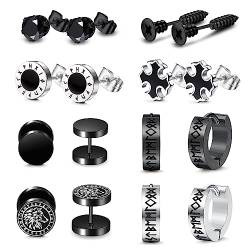 Adramata 7 Paar Herren Ohrstecker Edelstahl Wikinger Ohrringe Gothic Ohrringe Silber Schwarze Ohrstecker Wikinger Rune Creolen Ohrstecker Nordischer Wikinger Schmuck,B von Adramata