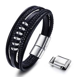 Adramata Armband Herren Lederarmband Herren Femme Kreuz Armband Schwarz Geflochtene Echt Leder Armbänder mit Magnetverschluss Freundschaftsarmband Schmuck Herren Geschenk für Männer von Adramata