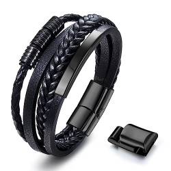 Adramata Armband Herren Lederarmband Herren Femme Kreuz Armband Schwarz Geflochtene Echt Leder Armbänder mit Magnetverschluss Freundschaftsarmband Schmuck Herren Geschenk für Männer von Adramata