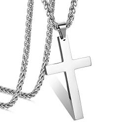 Adramata Edelstahl Kreuz anhänger Halskette für Herren Damen lang Kreuz Halskette für männer 22-24 Zoll von Adramata