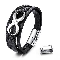 Adramata Lederarmband Herren, Armband Infinity Lederarmband für Männer Frauen, Leder Armband Herr mit Magnetverschluss, Lederarmband Herren Braun Schwarz, Geschenke für Männer von Adramata