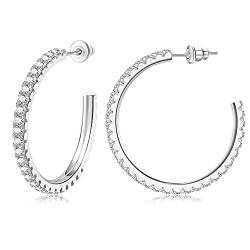 Adramata Ohrringe Creolen Damen 925 Sterling Silber Post mit AAA Zirkonia Modeschmuck Ohrringe Silber Creolen Frauen Mädchen 15mm von Adramata