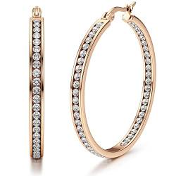 Adramata Ohrringe Creolen Edelstahl Damen Mädchen Hypoallergen Creolen mit Steinen Cubic Zirkonia Große Creolen Geschenke für Frauen Damen Creolen Rosegold Groß 40mm von Adramata