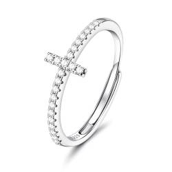 Adramata Ring Silber 925 Damen Verstellbar Silberringe für Damen Stapelbare Infinity Kreuz Ringe Frauen Glänzend Silber Verlobungsring Eheringe Engagement Ring Geschenke für Frauen von Adramata