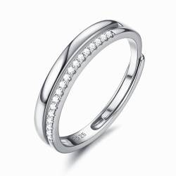 Adramata Ring Silber 925 Damen Verstellbar Verlobungsring Eheringe Engagement Ringe Frauen Stapeln Daumenring Einfache Band Ring Gold Rosegold Silber Ring für Damen Schmuck Geschenke für Frauen von Adramata