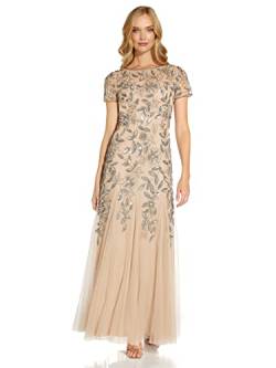 Adrianna Papell Damen Floral Beaded Godet Kleid, Beige (Taupe/Pink), 40 (Herstellergröße:Size 14) von Adrianna Papell