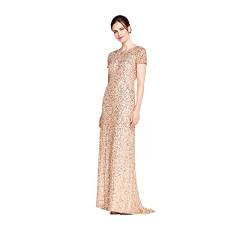 Adrianna Papell Damen Jurk met korte mouwen pailletten Kleid, Champagner/Gold, 42 EU von Adrianna Papell