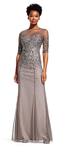 Adrianna Papell Damen Kleid Illusion mit Perlen, Lead, 44 von Adrianna Papell