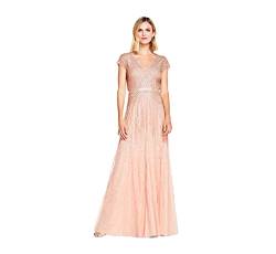 Adrianna Papell Damen Kleid Long Beads V-Neck mit Flügelärmeln und Bund - Pink - 36 von Adrianna Papell