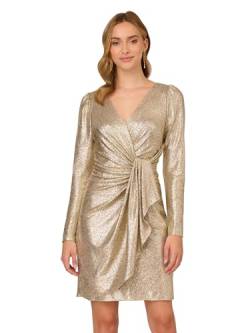 Adrianna Papell Damen Kleid aus foliertem Strick, drapiert, Helles Gold, 34 von Adrianna Papell