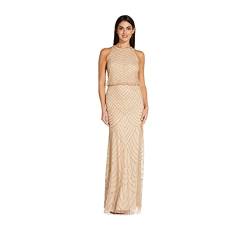 Adrianna Papell Damen Neckholder Blouson Perlen Kleid für besondere Anlässe, Champagner/Gold, 40 von Adrianna Papell