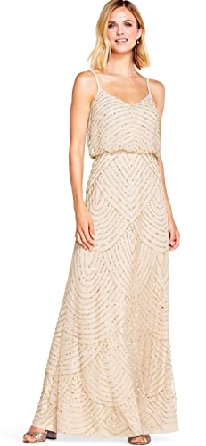 Adrianna Papell Damen Spaghetti Strap Beaded Long Blouson Dress Kleid für besondere Anlässe, Champagner/Gold, 44 von Adrianna Papell