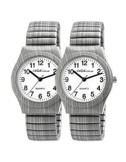 Adrina Damen-Uhr 2er Set Edelstahl Zugarmband 2X grau große Ziffern 18cm ⌀34mm 18mm Geschenke für Frauen von Adrina