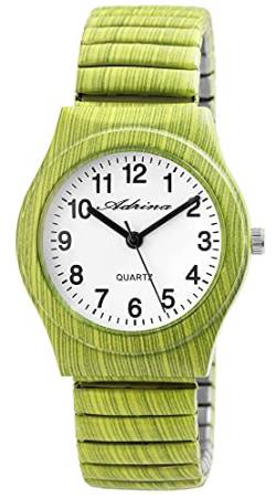 Adrina Damen-Uhr Edelstahl Zugarmband Lime große Ziffern Länge 18 cm Durchmesser 34 mm Breite 18 mm Geschenke für Frauen von Adrina