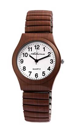 Adrina Damen-Uhr Edelstahl Zugarmband braun große Ziffern Länge 18 cm Durchmesser 34 mm Breite 18 mm Geschenke für Frauen von Adrina