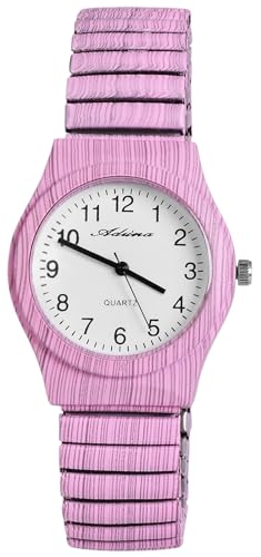 Adrina Damen-Uhr Edelstahl Zugarmband rosa große Ziffern Länge 18 cm Durchmesser 34 mm Breite 18 mm Geschenke für Frauen von Adrina