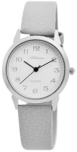Adrina Damen-Uhr Silberfarbig Grau Analog Metall Kunstleder Quarz Armbanduhr von Adrina